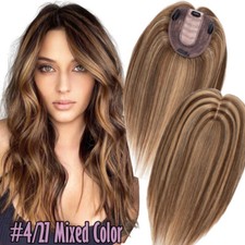 Damen DICK REMY Echthaar Clip In Topper Toupet Human Hair Extensions Perücke DE