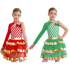 DE Mädchen Weihnachtskleid Asymmetrische Zuckerstange Kleid Glänzend Tutu Kleid 