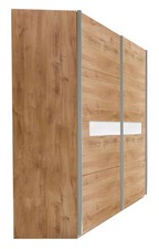 Schwebetürenschrank Pamela Kleiderschrank 270x65x210cm Plankeneiche Glasweiß (18