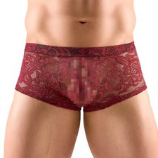 Herren Pants sexy Dessous Erotik M-XXL Unterwäsche transparent rot Spitze "Gino"