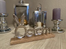 Osterdeko Oster Hase Deko Figur Osterhase Holz Aluminium Silber 16x28x5cm NP 29€