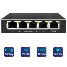 5-Port Gigabit Desktop Netzwerk Switch Ethernet RJ45 LAN Verteiler HUB schwarz