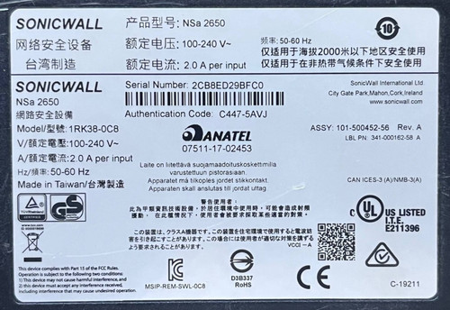Sonicwall nsa 2650 next gen - sonicwall,
