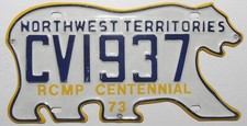 Canada Nummernschild Northwest Territories "RCMP CENTENNIAL 73" Bärenform.