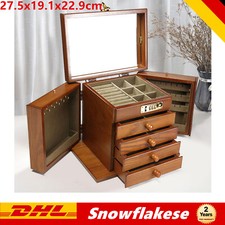 Große SCHMUCKKASTEN Holz abschließbare Schmuckschatulle mit Spiegel 5 Schichten