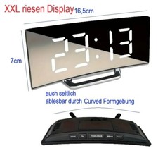 Tischuhr mit XXL Riesen Curved Display 16,5x7cm Wecker Funktion USB oder 3xAAA