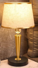 Tischlampe Kristall Tischleuchte Nachttischlampe aus Metall Stoffschirm  Neu