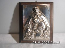 Heilige Familie Wandrelief Metall auf Eiche versilbert