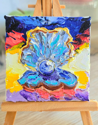 Muschel mit perle ölbild 7x7 - muschel,