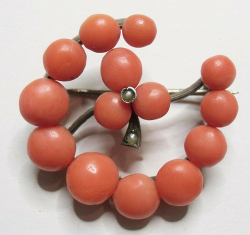 Biedermeier korallen brosche - korallen,