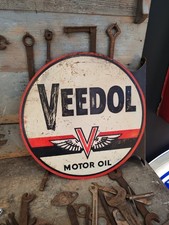 Veedol Blechschild Ausleger 1951 original Doppelseiti Vintage Rarität