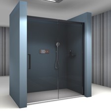 Nischendusche Schiebetür Nischentür Duschtür Schwarz 8mm Nano Graues Glas 906FL
