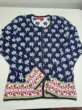 Rosalie by Lana Strickjacke 100 % BW Größe S dunkelblau mit weißen Blumen 