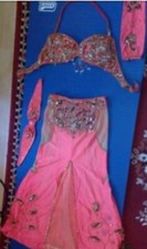 Bauchtanzkostüm Lycra Pailletten Perlen lachsfarben, stretch