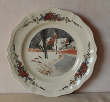 Obernai Faienceries Sarreguemines, France, großer flacher Keramik Teller