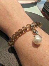 Jette Joop Armband Glas hellbraun mit Charm, Perle & Zirkonia 19cm Damen