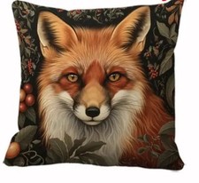 Herbst Deko Kissen Vintage 45 cm Kissenbezug Tiere Landhaus Fuchs Beere Couch