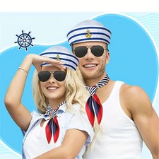 Matrosenhut Kapitän Marine Hut mit Schal Kostümzubehör Unisex bunt