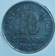 10 Pfennigs 1922 G-Wilhelm II type 2-small shield;beaded border in Vorzü+#26/187