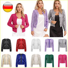 DE Damen Glitzer Blazer Pailletten Bolero Jacke Jäckchen Top für Disco Party 