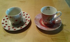 2  SAMMEL-MINITASSEN m. UNTERTASSE 1x getupft  1x Schutzengel zum Sammeln