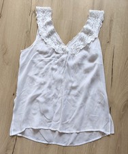 Chiffon Tanktop Tank Top Bluse Bluse Tunika Babydoll Blumen Häkel Spitze weiß L