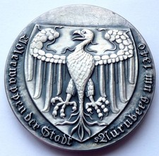 Nürnberg - Adlerwappen 1340 & Nürnberger Patrizier-Häuser  Große Silber Medaille