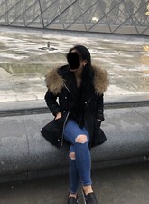 Welovefurs Echtfell We love furs Parka Jacke Mantel Winterjacke Pelz Schwarz TOP