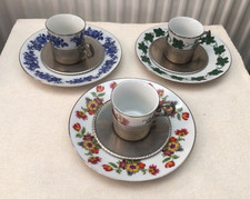 3x Bareuther WALDSASSEN Porzellan Becher, Silberrand Zinn-Fassungen u. Kuchent.