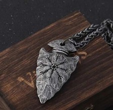 Pfeilspitze Schiefer Vegvisir Anhänger mit Halskette Wikinger Schmuck Kompass