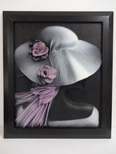 Vintage Lederbild Dame mit Hut