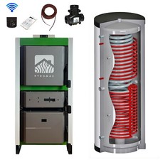 Holzvergaser Scheitholzkessel 40 kW Komplettpaket mit Hygienespeicher Holzkessel