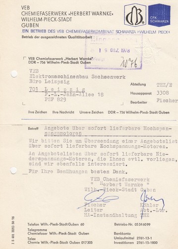 Guben brief 1978 - guben,, veb