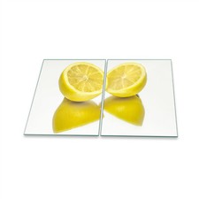 Herdabdeckplatte Ceran 2-Teilig 2x40x52 Zitrone Gelb Abdeckung Spritzschutz Glas