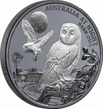 1 $ Dollar Australia at Night - Barn Owl - Schleiereule Niue 1 oz Silber 2022