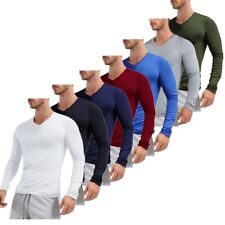 DE Langarmshirt Herren Slim Fit Henley Top Beiläufig V-Ausschnitt Unterhemden