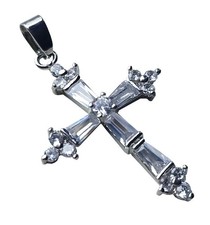 Silber Anhänger Kreuz Edelsteinanhänger 925 er Sterling Silberschmuck Stein Weiß