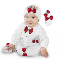 Baby Mädchen Krone Strampler Neugeborenen Geschenk 3 Stück Rot Schleife Strampler Set