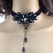 Samt Collier Schwarz Kristall