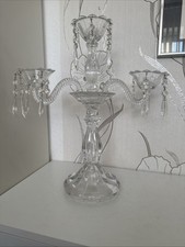 Sehr Schöner Böhmischer Großer Schwerer 3er Kristall Kerzenleuchter