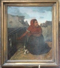 ::ÖLGEMÄLDE MÄDCHEN FRAU PORTRÄT °TRACHT UMHANG GÄNSEDIEBIN UNGARN ?? UM 1850 