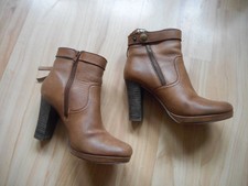 Marke OXMOX - Damen Stiefelette - 37 - Leder - braun - Absatz 9 cm - Plateau