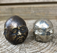 3cm 2er Set Buddha 4 Gesichter Metall Bronze braun versilbert