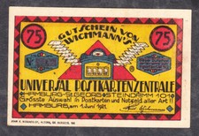 Hamburg -Wichmann- Seltener Serienschein zu 75 Pf. vom 1.06.1921