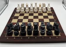Schach Schachbrett mit Figuren aus Marmor/ Onyx - 38 x 38 cm, König 7,5 cm groß