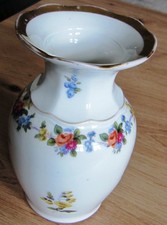 Vase weiß mit Blumendekor, 14cm hoch, Goldrand, Porzellan