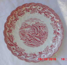 Untertasse, rot + keramikfarben, Myotts Country Life, Staffordshire Ware, Englan