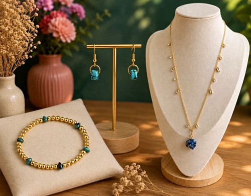 Schmuckset gold blau aus - gold-blau,