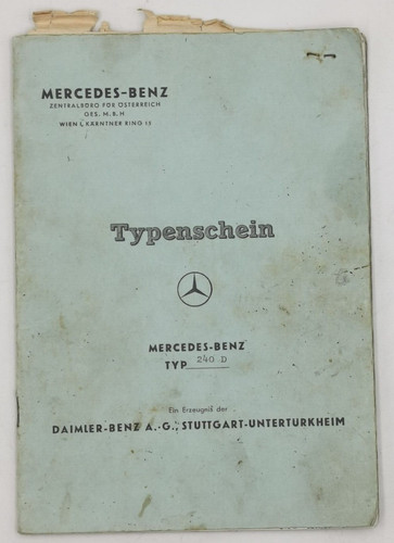 Typenschein 240d mercedes benz - 240d, mercedes-benz