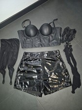 Sexy Lack Kunst Leder Gr M.80 B Schwarz Hot Pans  Strümpfe Oberteile